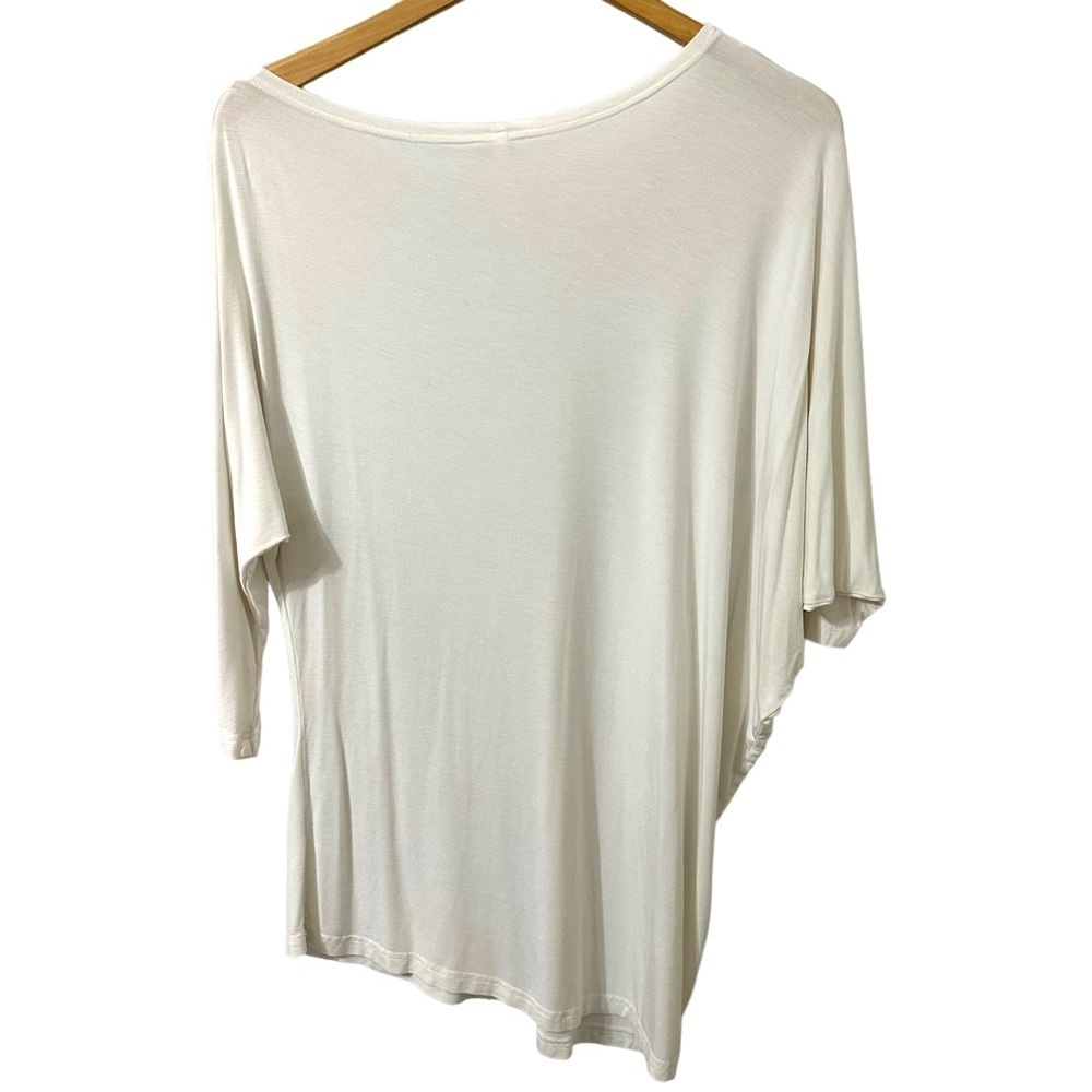 Peter O. Mahler Top Large Asymmetric Neckline White Jersey Knit Stretch Tunic - Picture 6 of 7
